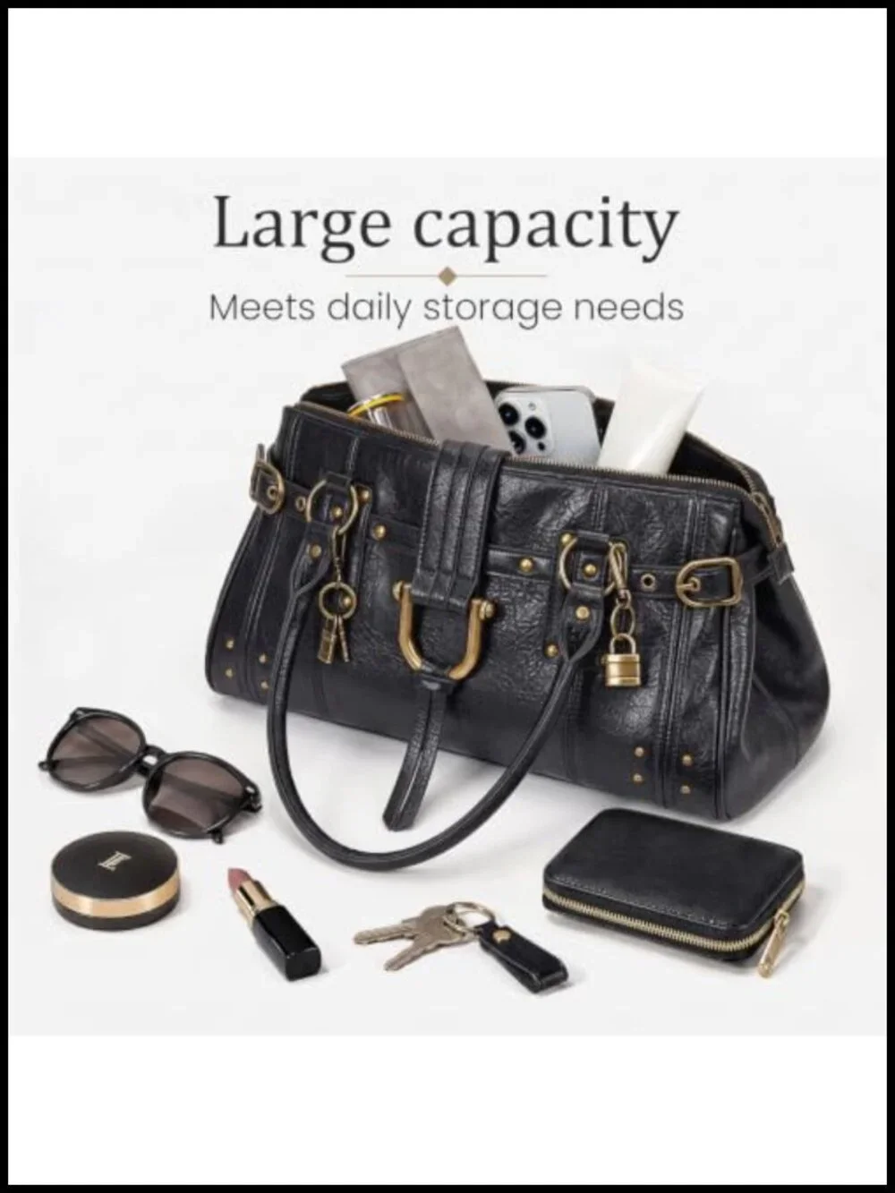 Slouchy Y2K Hobo Tote Bag Shoulder Handbag PU Leather Distressed Hardware